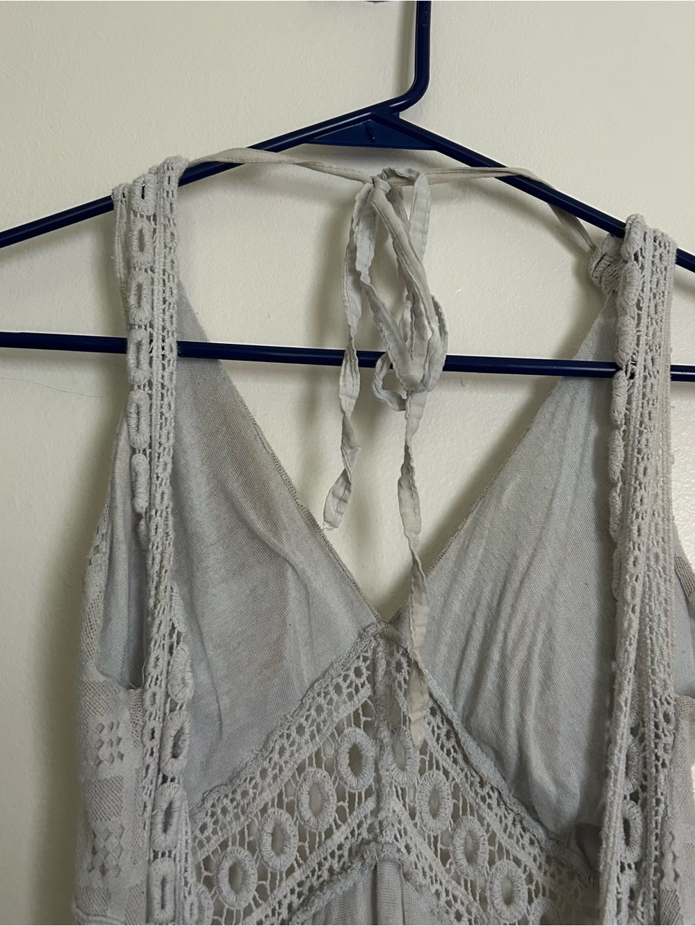 Grey/Blue Lace Halter Backless Dress - Picture 3 of 7
